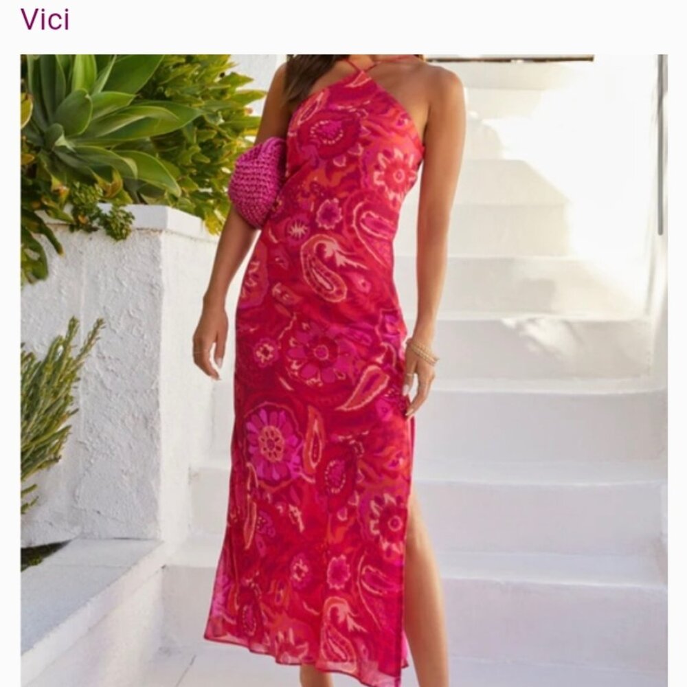 Vici Collection Pink Halter Maxi Dress